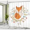 Ambesonne Cartoon Shower Curtain, Fox Sleeping in a Floral Made Bed Circle Art Print, Cloth Fabric Bathroom Decor Set with Hooks, 69″ W x 70″ L, Dark Orange White