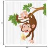 Ambesonne Cartoon Shower Curtain, Funny Monkey Hanging from Tree and Holding Banana Jungle Animals Theme Print, Cloth Fabric Bathroom Decor Set with Hooks, 69″ W x 70″ L, Chocolate White