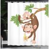 Ambesonne Cartoon Shower Curtain, Funny Monkey Hanging from Tree and Holding Banana Jungle Animals Theme Print, Cloth Fabric Bathroom Decor Set with Hooks, 69″ W x 70″ L, Chocolate White