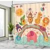 Ambesonne Cartoon Shower Curtain, Happy Animals Bear Lion Crocodile Birds on Rainbow Drawing Effect, Cloth Fabric Bathroom Decor Set with Hooks, 69″ W x 70″ L, Orange Green