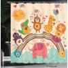 Ambesonne Cartoon Shower Curtain, Happy Animals Bear Lion Crocodile Birds on Rainbow Drawing Effect, Cloth Fabric Bathroom Decor Set with Hooks, 69″ W x 70″ L, Orange Green