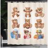 Ambesonne Cartoon Shower Curtain, Happy Teddy Bears with Funny Different Faces Nostalgic Design, Cloth Fabric Bathroom Decor Set with Hooks, 69″ W x 70″ L, Chocolate Cream
