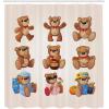 Ambesonne Cartoon Shower Curtain, Happy Teddy Bears with Funny Different Faces Nostalgic Design, Cloth Fabric Bathroom Decor Set with Hooks, 69″ W x 70″ L, Chocolate Cream