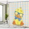 Ambesonne Cartoon Shower Curtain, Hipster Boho Duck Dotted Bow Cool Free Smart Geese Design, Cloth Fabric Bathroom Decor Set with Hooks, 69″ W x 75″ L, Orange Yellow Blue