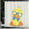 Ambesonne Cartoon Shower Curtain, Hipster Boho Duck Dotted Bow Cool Free Smart Geese Design, Cloth Fabric Bathroom Decor Set with Hooks, 69″ W x 75″ L, Orange Yellow Blue