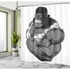 Ambesonne Cartoon Shower Curtain, Image of Big Gorilla Like as Professional Athlete Bodybuilding Gym Animal, Cloth Fabric Bathroom Decor Set with Hooks, 69″ W x 70″ L, Black White Grey