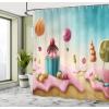 Ambesonne Cartoon Shower Curtain, Pug Dog in Bathtub Grooming Salon Service Shampoo Rubber Duck Pets in Style Image, Cloth Fabric Bathroom Decor Set with Hooks, 69″ W x 70″ L, Teal(Aqua Pink)