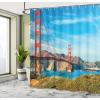 Ambesonne Cartoon Shower Curtain, Pug Dog in Bathtub Grooming Salon Service Shampoo Rubber Duck Pets in Style Image, Cloth Fabric Bathroom Decor Set with Hooks, 69″ W x 70″ L, Teal(Blue Orange)