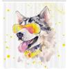 Ambesonne Cartoon Shower Curtain, Pug Dog in Bathtub Grooming Salon Service Shampoo Rubber Duck Pets in Style Image, Cloth Fabric Bathroom Decor Set with Hooks, 69″ W x 70″ L, Teal(Yellow Beige)