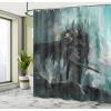 Ambesonne Cartoon Shower Curtain, Pug Dog in Bathtub Grooming Salon Service Shampoo Rubber Duck Pets in Style Image, Cloth Fabric Bathroom Decor Set with Hooks, 69″ W x 70″ L, Teal(Turquoise Black Brown)