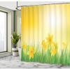 Ambesonne Cartoon Shower Curtain, Pug Dog in Bathtub Grooming Salon Service Shampoo Rubber Duck Pets in Style Image, Cloth Fabric Bathroom Decor Set with Hooks, 69″ W x 70″ L, Teal(Yellow and Green)