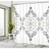 Ambesonne Cartoon Shower Curtain, Pug Dog in Bathtub Grooming Salon Service Shampoo Rubber Duck Pets in Style Image, Cloth Fabric Bathroom Decor Set with Hooks, 69″ W x 70″ L, Teal(Blue Grey)