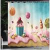 Ambesonne Cartoon Shower Curtain, Pug Dog in Bathtub Grooming Salon Service Shampoo Rubber Duck Pets in Style Image, Cloth Fabric Bathroom Decor Set with Hooks, 69″ W x 70″ L, Teal(Aqua Pink)