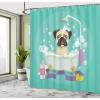 Ambesonne Cartoon Shower Curtain, Pug Dog in Bathtub Grooming Salon Service Shampoo Rubber Duck Pets in Style Image, Cloth Fabric Bathroom Decor Set with Hooks, 69″ W x 70″ L, Teal(Teal)