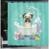 Ambesonne Cartoon Shower Curtain, Pug Dog in Bathtub Grooming Salon Service Shampoo Rubber Duck Pets in Style Image, Cloth Fabric Bathroom Decor Set with Hooks, 69″ W x 70″ L, Teal(Teal)