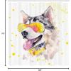 Ambesonne Cartoon Shower Curtain, Pug Dog in Bathtub Grooming Salon Service Shampoo Rubber Duck Pets in Style Image, Cloth Fabric Bathroom Decor Set with Hooks, 69″ W x 70″ L, Teal(Yellow Beige)