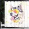 Ambesonne Cartoon Shower Curtain, Pug Dog in Bathtub Grooming Salon Service Shampoo Rubber Duck Pets in Style Image, Cloth Fabric Bathroom Decor Set with Hooks, 69″ W x 70″ L, Teal(Yellow Beige)