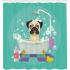 Ambesonne Cartoon Shower Curtain, Pug Dog in Bathtub Grooming Salon Service Shampoo Rubber Duck Pets in Style Image, Cloth Fabric Bathroom Decor Set with Hooks, 69″ W x 70″ L, Teal(Teal)