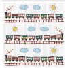 Ambesonne Cartoon Shower Curtain, Style Train and Tracklines on Sunny Day Hand Drawn Sun and Clouds Flowers, Cloth Fabric Bathroom Decor Set with Hooks, 69″ W x 70″ L, Chocolate Multicolor