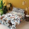 Ambesonne Cat Sheet Set, Romantic Date Night of Kitties Drinking Milkshake Cozy Night Scene Valentines, Fitted and Flat Sheet with Pillowcases Bedding Accent 4 Piece Set, King, Dark Blue Apricot(Orange Brown Pale Blue)