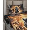 Ambesonne Cat Sheet Set, Romantic Date Night of Kitties Drinking Milkshake Cozy Night Scene Valentines, Fitted and Flat Sheet with Pillowcases Bedding Accent 4 Piece Set, King, Dark Blue Apricot(Pale Orange and Dark Grey)