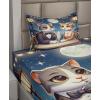 Ambesonne Cat Sheet Set, Romantic Date Night of Kitties Drinking Milkshake Cozy Night Scene Valentines, Fitted and Flat Sheet with Pillowcases Bedding Accent 4 Piece Set, King, Dark Blue Apricot(Dark Blue Apricot)