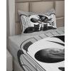 Ambesonne Cat Sheet Set, Romantic Date Night of Kitties Drinking Milkshake Cozy Night Scene Valentines, Fitted and Flat Sheet with Pillowcases Bedding Accent 4 Piece Set, King, Dark Blue Apricot(Pale Grey Charcoal Grey)