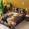 Ambesonne Cat Sheet Set, Romantic Date Night of Kitties Drinking Milkshake Cozy Night Scene Valentines, Fitted and Flat Sheet with Pillowcases Bedding Accent 4 Piece Set, King, Dark Blue Apricot(Pale Orange and Dark Grey)