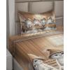 Ambesonne Cat Sheet Set, Romantic Date Night of Kitties Drinking Milkshake Cozy Night Scene Valentines, Fitted and Flat Sheet with Pillowcases Bedding Accent 4 Piece Set, King, Dark Blue Apricot(Pastel Brown and Pale Grey)
