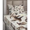 Ambesonne Cat Sheet Set, Romantic Date Night of Kitties Drinking Milkshake Cozy Night Scene Valentines, Fitted and Flat Sheet with Pillowcases Bedding Accent 4 Piece Set, King, Dark Blue Apricot(Off White Taupe and Grey)