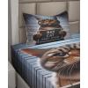 Ambesonne Cat Sheet Set, Romantic Date Night of Kitties Drinking Milkshake Cozy Night Scene Valentines, Fitted and Flat Sheet with Pillowcases Bedding Accent 4 Piece Set, King, Dark Blue Apricot(Umber and Pale Blue Grey)