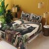 Ambesonne Cat Sheet Set, Romantic Date Night of Kitties Drinking Milkshake Cozy Night Scene Valentines, Fitted and Flat Sheet with Pillowcases Bedding Accent 4 Piece Set, King, Dark Blue Apricot(Sand Brown Maroon Green)