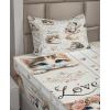 Ambesonne Cat Sheet Set, Romantic Date Night of Kitties Drinking Milkshake Cozy Night Scene Valentines, Fitted and Flat Sheet with Pillowcases Bedding Accent 4 Piece Set, King, Dark Blue Apricot(Ivory Pale Brown Grey)