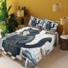 Ambesonne Cat Sheet Set, Romantic Date Night of Kitties Drinking Milkshake Cozy Night Scene Valentines, Fitted and Flat Sheet with Pillowcases Bedding Accent 4 Piece Set, King, Dark Blue Apricot(Charcoal Grey White)
