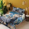 Ambesonne Cat Sheet Set, Romantic Date Night of Kitties Drinking Milkshake Cozy Night Scene Valentines, Fitted and Flat Sheet with Pillowcases Bedding Accent 4 Piece Set, King, Dark Blue Apricot(Night Blue Rose Apricot)