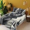 Ambesonne Cat Sheet Set, Romantic Date Night of Kitties Drinking Milkshake Cozy Night Scene Valentines, Fitted and Flat Sheet with Pillowcases Bedding Accent 4 Piece Set, King, Dark Blue Apricot(Dark Grey Pale Sepia)
