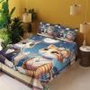 Ambesonne Cat Sheet Set, Romantic Date Night of Kitties Drinking Milkshake Cozy Night Scene Valentines, Fitted and Flat Sheet with Pillowcases Bedding Accent 4 Piece Set, King, Dark Blue Apricot(Dark Blue Apricot)