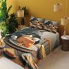 Ambesonne Cat Sheet Set, Romantic Date Night of Kitties Drinking Milkshake Cozy Night Scene Valentines, Fitted and Flat Sheet with Pillowcases Bedding Accent 4 Piece Set, King, Dark Blue Apricot(Marigold and Charcoal Grey)