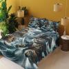 Ambesonne Cat Sheet Set, Romantic Date Night of Kitties Drinking Milkshake Cozy Night Scene Valentines, Fitted and Flat Sheet with Pillowcases Bedding Accent 4 Piece Set, King, Dark Blue Apricot(Dark Slate Blue and Amber)