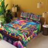 Ambesonne Cat Sheet Set, Romantic Date Night of Kitties Drinking Milkshake Cozy Night Scene Valentines, Fitted and Flat Sheet with Pillowcases Bedding Accent 4 Piece Set, King, Dark Blue Apricot(Magenta Orange and Purple)