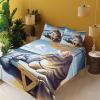 Ambesonne Cat Sheet Set, Romantic Date Night of Kitties Drinking Milkshake Cozy Night Scene Valentines, Fitted and Flat Sheet with Pillowcases Bedding Accent 4 Piece Set, King, Dark Blue Apricot(Blue Pale Mustard)