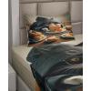 Ambesonne Cat Sheet Set, Romantic Date Night of Kitties Drinking Milkshake Cozy Night Scene Valentines, Fitted and Flat Sheet with Pillowcases Bedding Accent 4 Piece Set, King, Dark Blue Apricot(Marigold and Charcoal Grey)