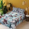 Ambesonne Cat Sheet Set, Romantic Date Night of Kitties Drinking Milkshake Cozy Night Scene Valentines, Fitted and Flat Sheet with Pillowcases Bedding Accent 4 Piece Set, King, Dark Blue Apricot(Soft Blue Burnt Orange)