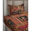 Ambesonne Cat Sheet Set, Romantic Date Night of Kitties Drinking Milkshake Cozy Night Scene Valentines, Fitted and Flat Sheet with Pillowcases Bedding Accent 4 Piece Set, King, Dark Blue Apricot(Marigold Salmon)