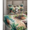 Ambesonne Cat Sheet Set, Romantic Date Night of Kitties Drinking Milkshake Cozy Night Scene Valentines, Fitted and Flat Sheet with Pillowcases Bedding Accent 4 Piece Set, King, Dark Blue Apricot(Jade Green Grey Orange)