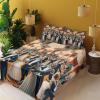 Ambesonne Cat Sheet Set, Romantic Date Night of Kitties Drinking Milkshake Cozy Night Scene Valentines, Fitted and Flat Sheet with Pillowcases Bedding Accent 4 Piece Set, King, Dark Blue Apricot(Petrol Blue and Orange)