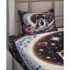 Ambesonne Cat Sheet Set, Romantic Date Night of Kitties Drinking Milkshake Cozy Night Scene Valentines, Fitted and Flat Sheet with Pillowcases Bedding Accent 4 Piece Set, King, Dark Blue Apricot(Indigo and Scarlet)