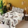 Ambesonne Cat Sheet Set, Romantic Date Night of Kitties Drinking Milkshake Cozy Night Scene Valentines, Fitted and Flat Sheet with Pillowcases Bedding Accent 4 Piece Set, King, Dark Blue Apricot(Off White Taupe and Grey)