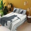 Ambesonne Cat Sheet Set, Romantic Date Night of Kitties Drinking Milkshake Cozy Night Scene Valentines, Fitted and Flat Sheet with Pillowcases Bedding Accent 4 Piece Set, King, Dark Blue Apricot(Dark Blue Grey Off White)