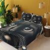 Ambesonne Cat Sheet Set, Romantic Date Night of Kitties Drinking Milkshake Cozy Night Scene Valentines, Fitted and Flat Sheet with Pillowcases Bedding Accent 4 Piece Set, King, Dark Blue Apricot(Charcoal Grey)